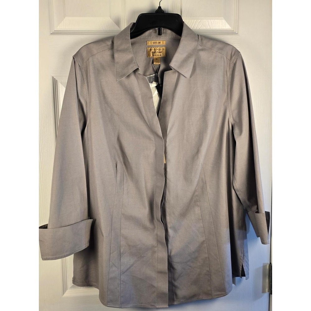 Investments Gold Label Taylor Gray Non-Iron Cotton 3/4 Sleeve Blouse Shirt 18